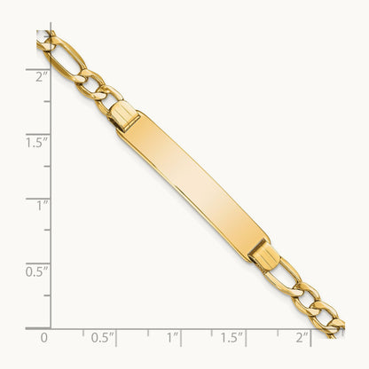 Polished Semi-Solid Figaro ID Bracelet, 14K