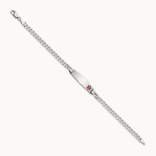 WG Medical Soft Diamond Shape Red Enamel Flat Curb Link ID Bracelet, 14K