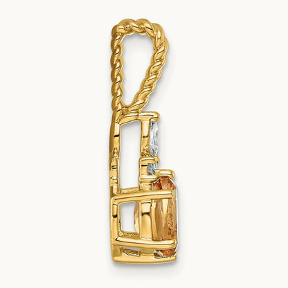 Polished Diamond and Citrine Twisted Chain Slide — 14K Yellow Gold