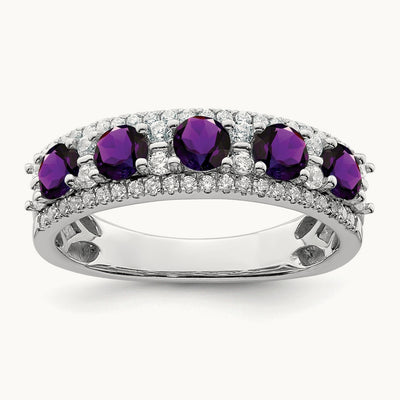 Polished Amethyst and Diamond Ring