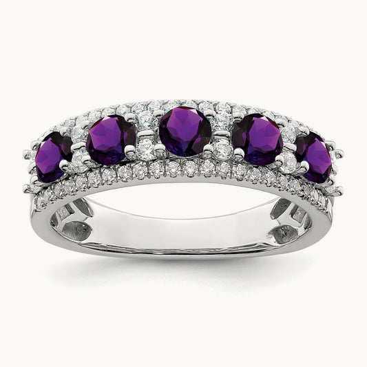 Polished Amethyst and Diamond Ring