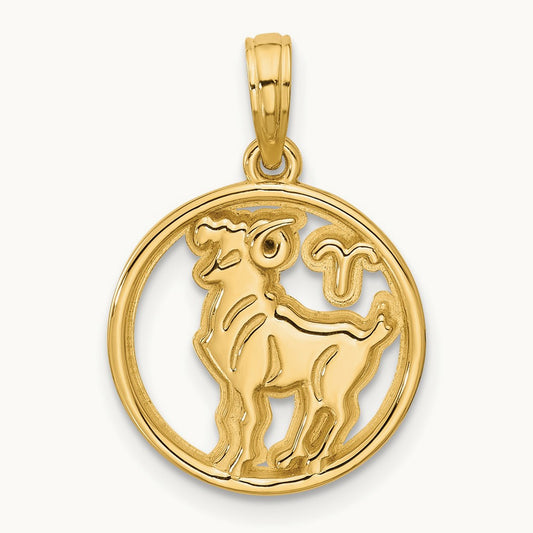 Polished Round Aries Pendant, 14K