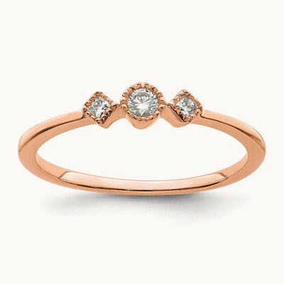 Petite Beaded Edge Round/Princess Complete Diamond Ring — 14K Rose Gold, 7