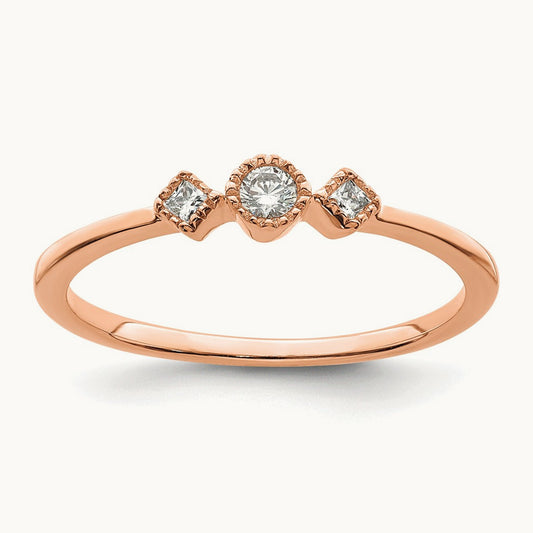 Petite Beaded Edge Round/Princess Complete Diamond Ring — 14K Rose Gold, 7