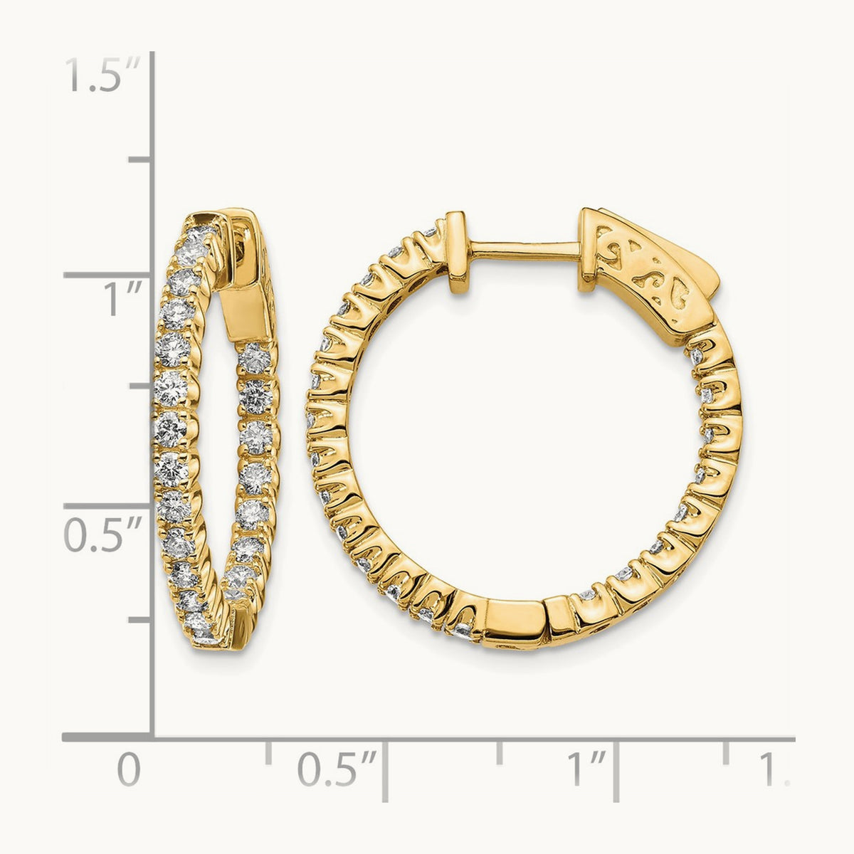 Diamond Round Hoop w/Safety Clasp Earrings, 14K