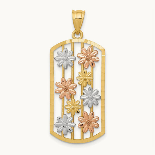 w/White Rhodium Framed Daisy Pendant, 14K Two-tone