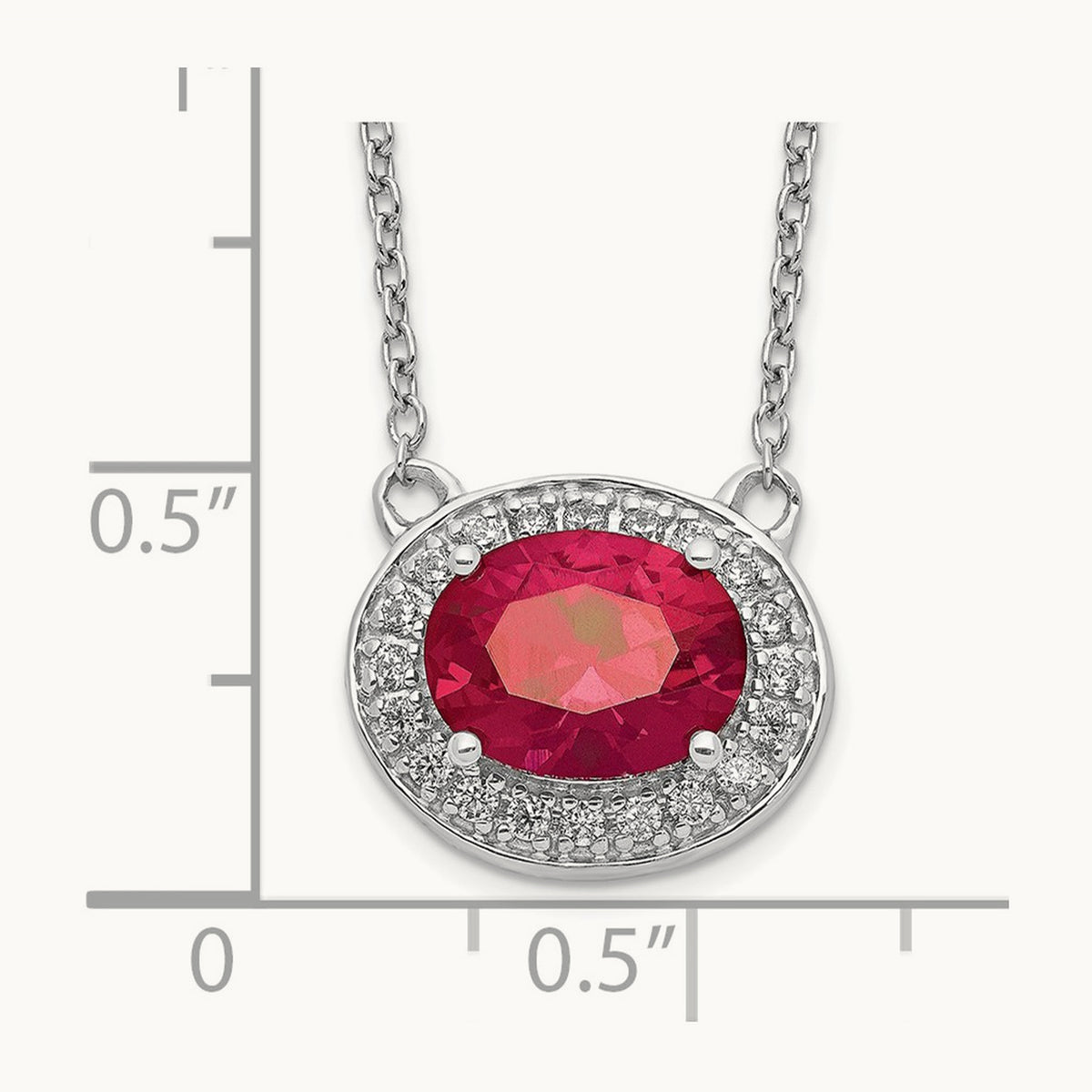 Diamond and Oval Ruby 18 inch Necklace, 14K White Gold