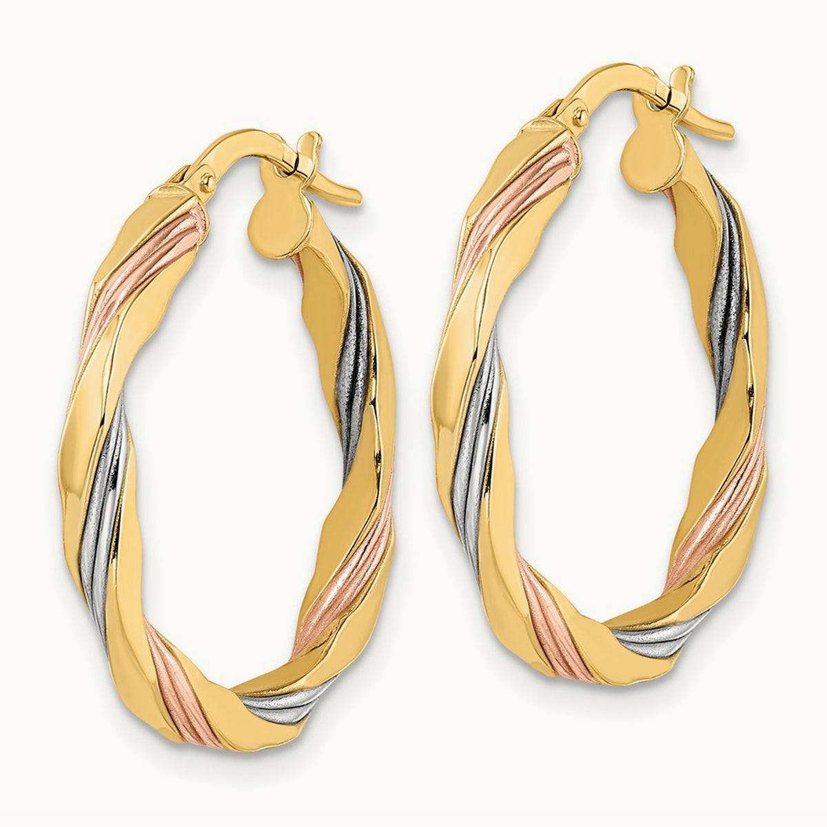 W/ & Polished Twisted Hoop Earrings — 26.25mm