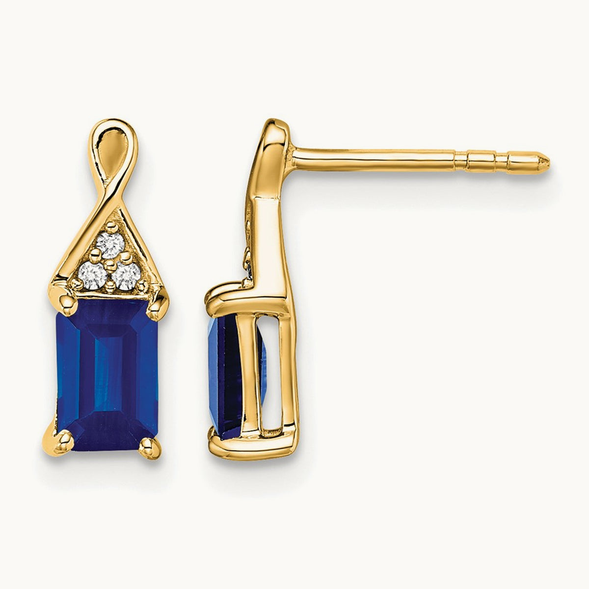 Sapphire and Diamond Earrings — 14K Yellow Gold