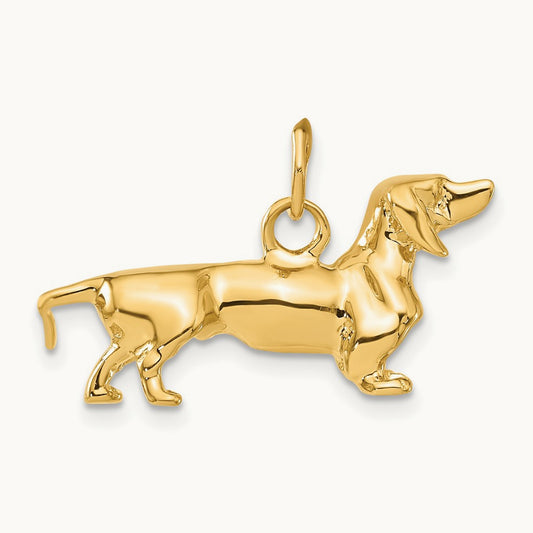 3D Dachshund Dog Charm, 14K