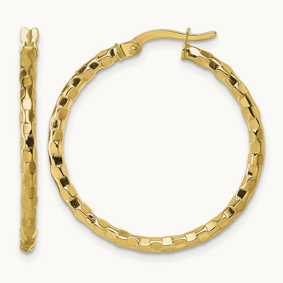 Polished Textured Hoop Earrings — 30mm