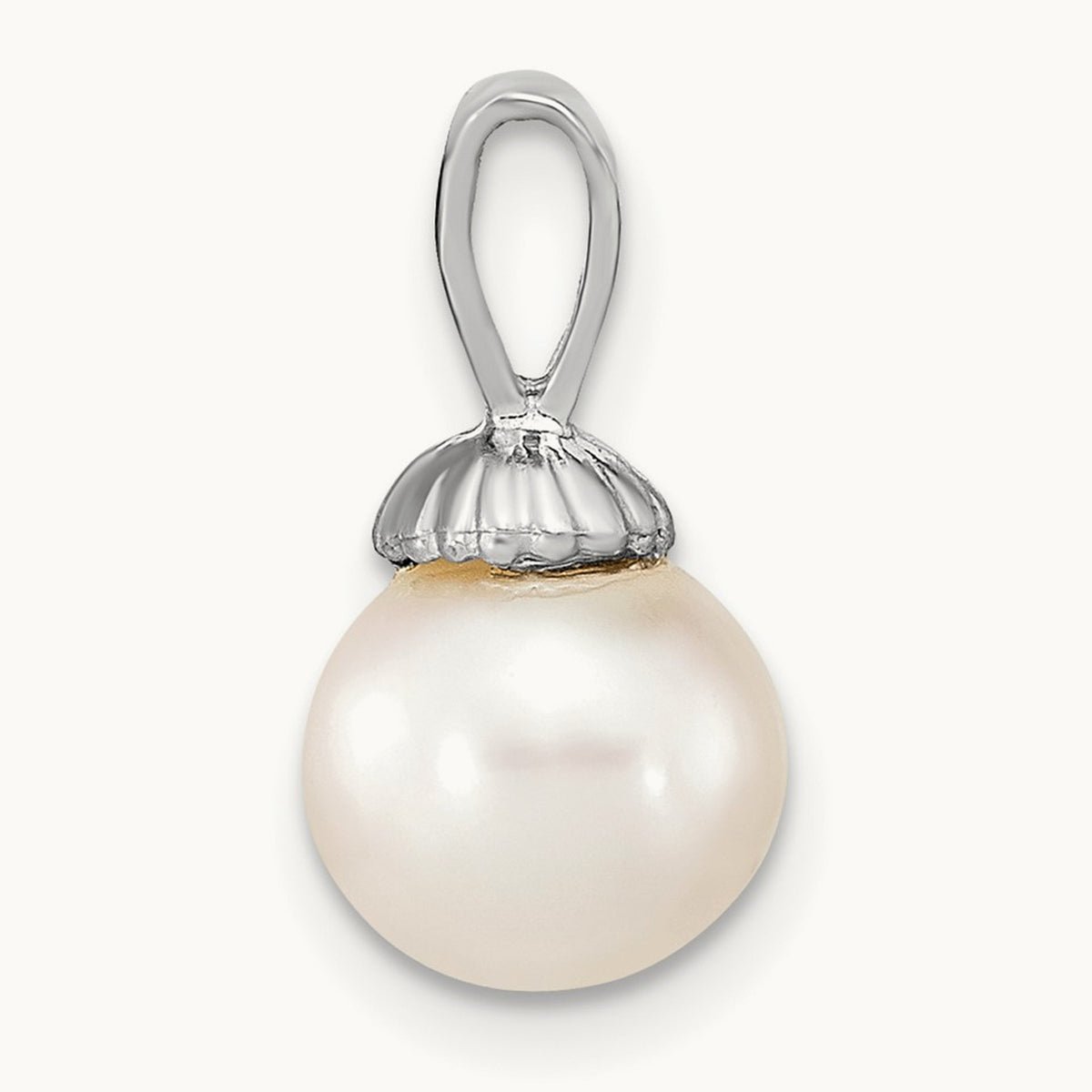 8- Round Freshwater Cultured Pearl Pendant — 14K White Gold