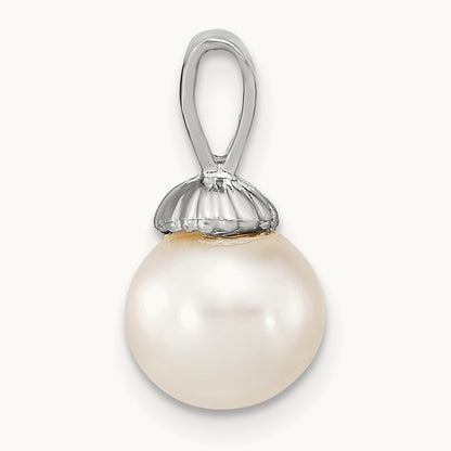 8- Round Freshwater Cultured Pearl Pendant — 14K White Gold