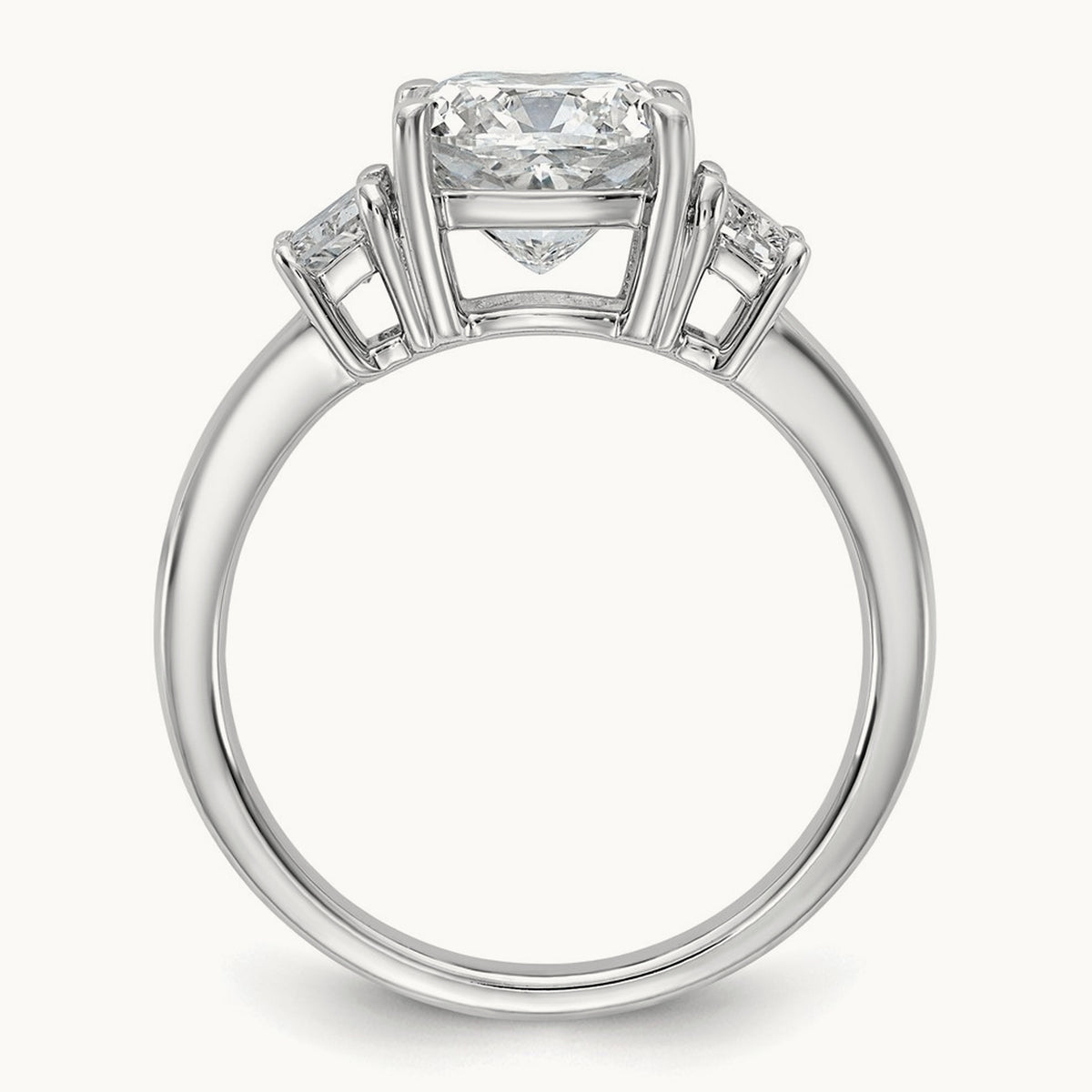 Cushion & 1/2 Moon Engagement Ring — 14K White Gold, 3 1/8 ct, 7