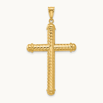 Polished and Diamond-cut Cross Pendant — 14K Yellow Gold