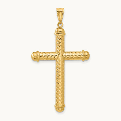 Polished and Diamond-cut Cross Pendant — 14K Yellow Gold