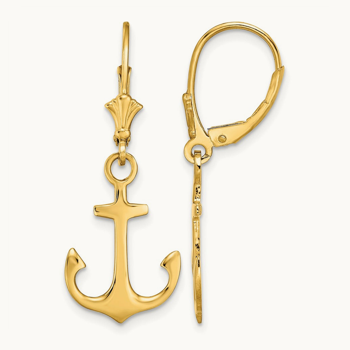 2-D Polished Anchor Leverback Earrings, 14K