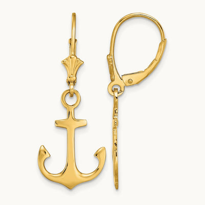 2-D Polished Anchor Leverback Earrings, 14K