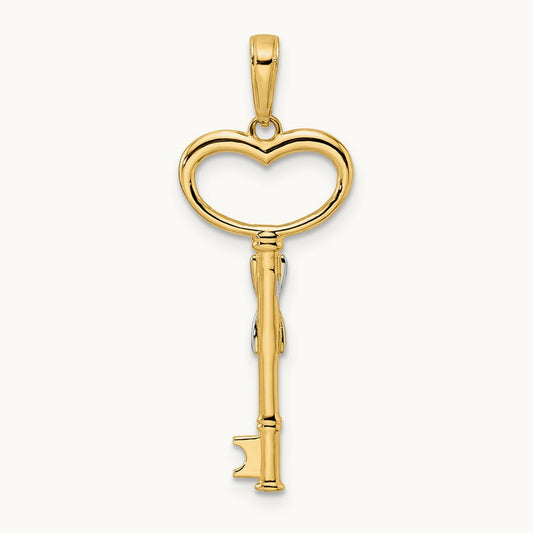 Diamiond-cut Heart Key Pendant, 14K with White Rhodium