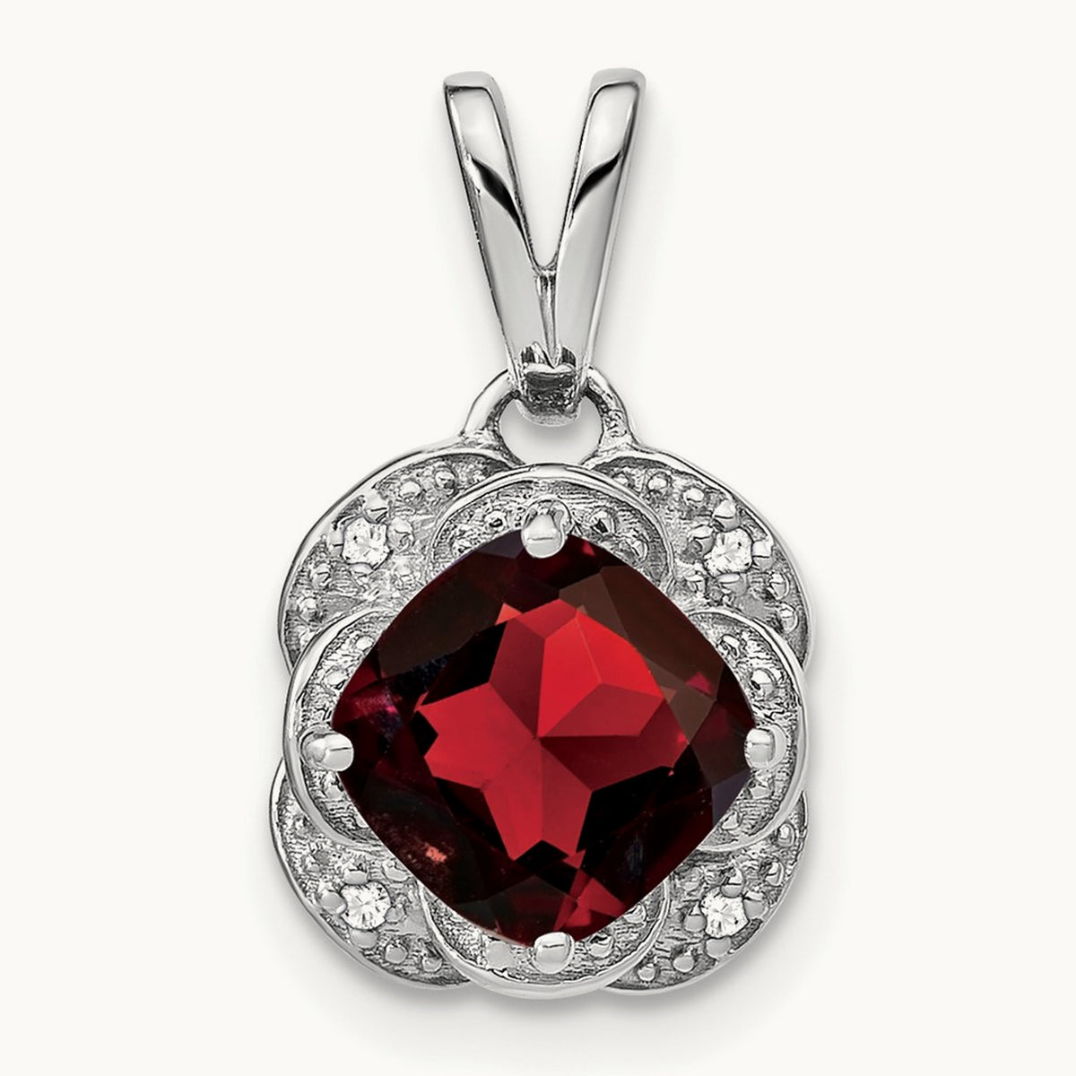 Cushion Garnet and Diamond Pendant — photo set