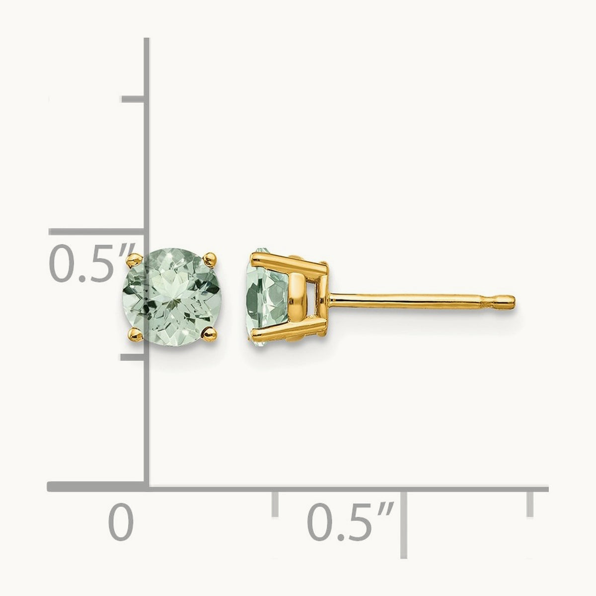 Round Green Quartz Earrings — 14K Yellow Gold, 5mm