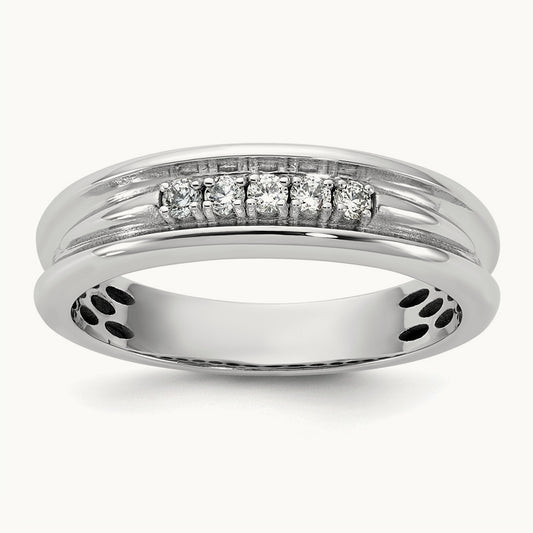 IB Goodman Mens Polished Complete 5-Stone 1/6ct Diamond Ring, 14K White Gold