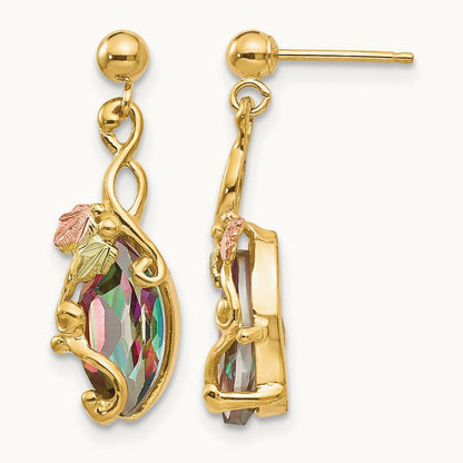 Black Hills Gold Mystic Topaz Post Dangle Earrings