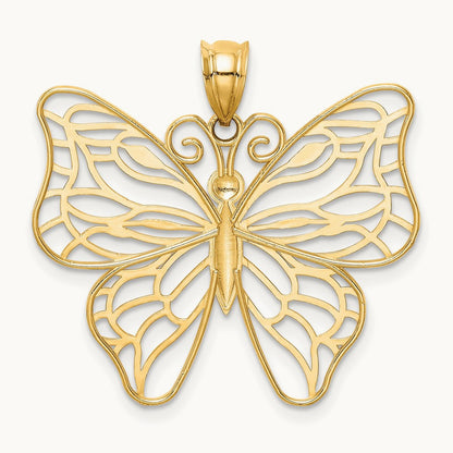 Polished Large Butterfly Pendant — 14K Yellow Gold