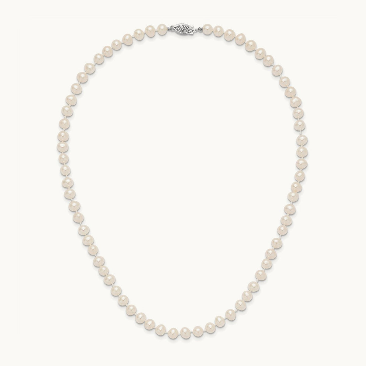 WG 5- White Near Round Freshwater Cultured Pearl Necklace, 14K