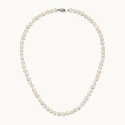 WG 5- White Near Round Freshwater Cultured Pearl Necklace, 14K