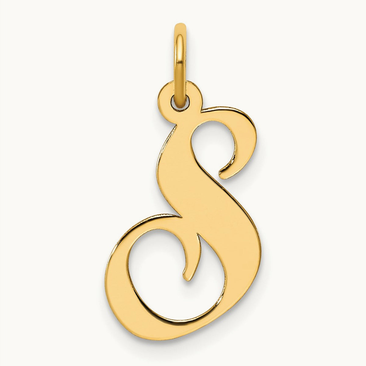 Medium Fancy Script Initial Charm — 14K Yellow Gold, S