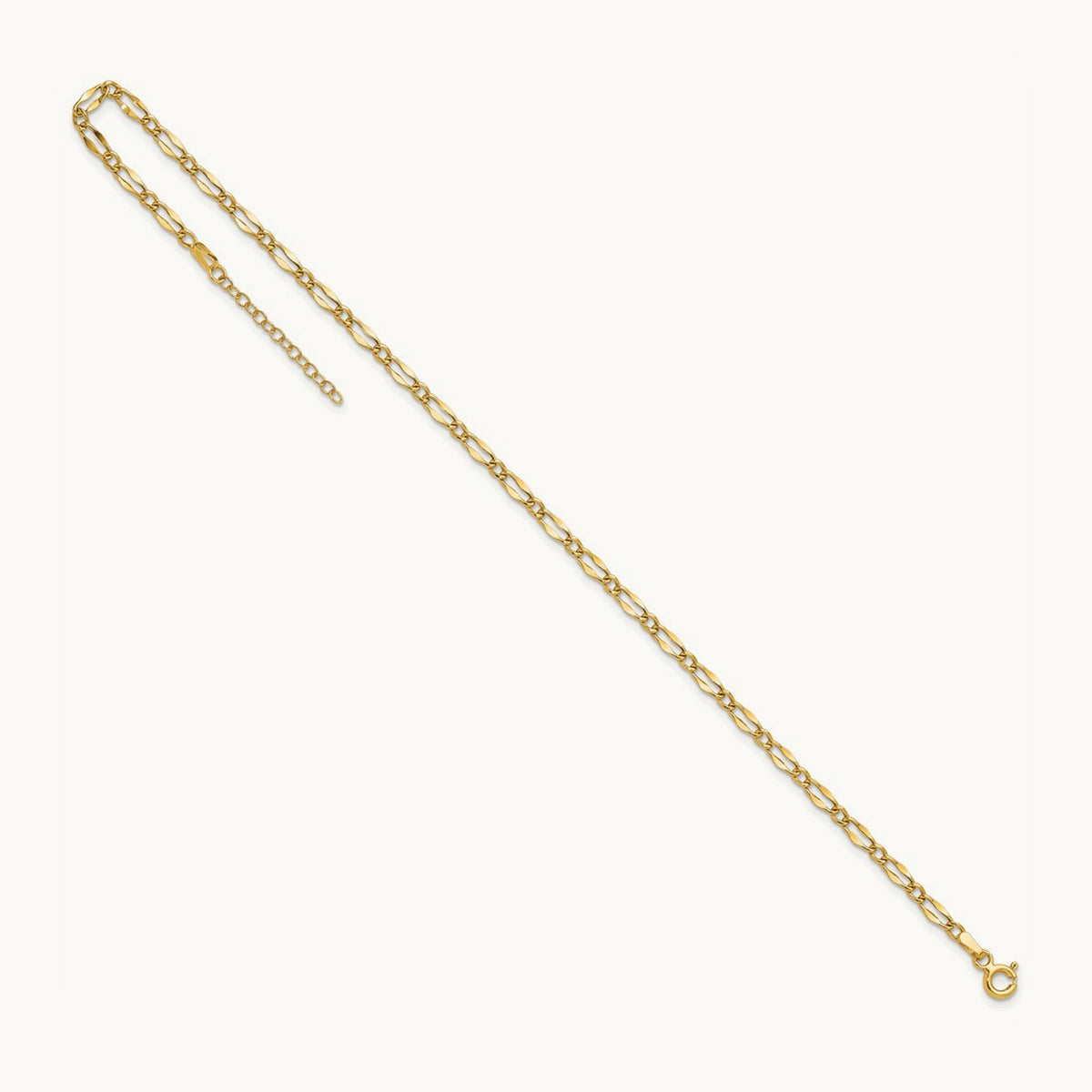 Polished Fancy Link 9in Plus 1in extension Anklet, 14K