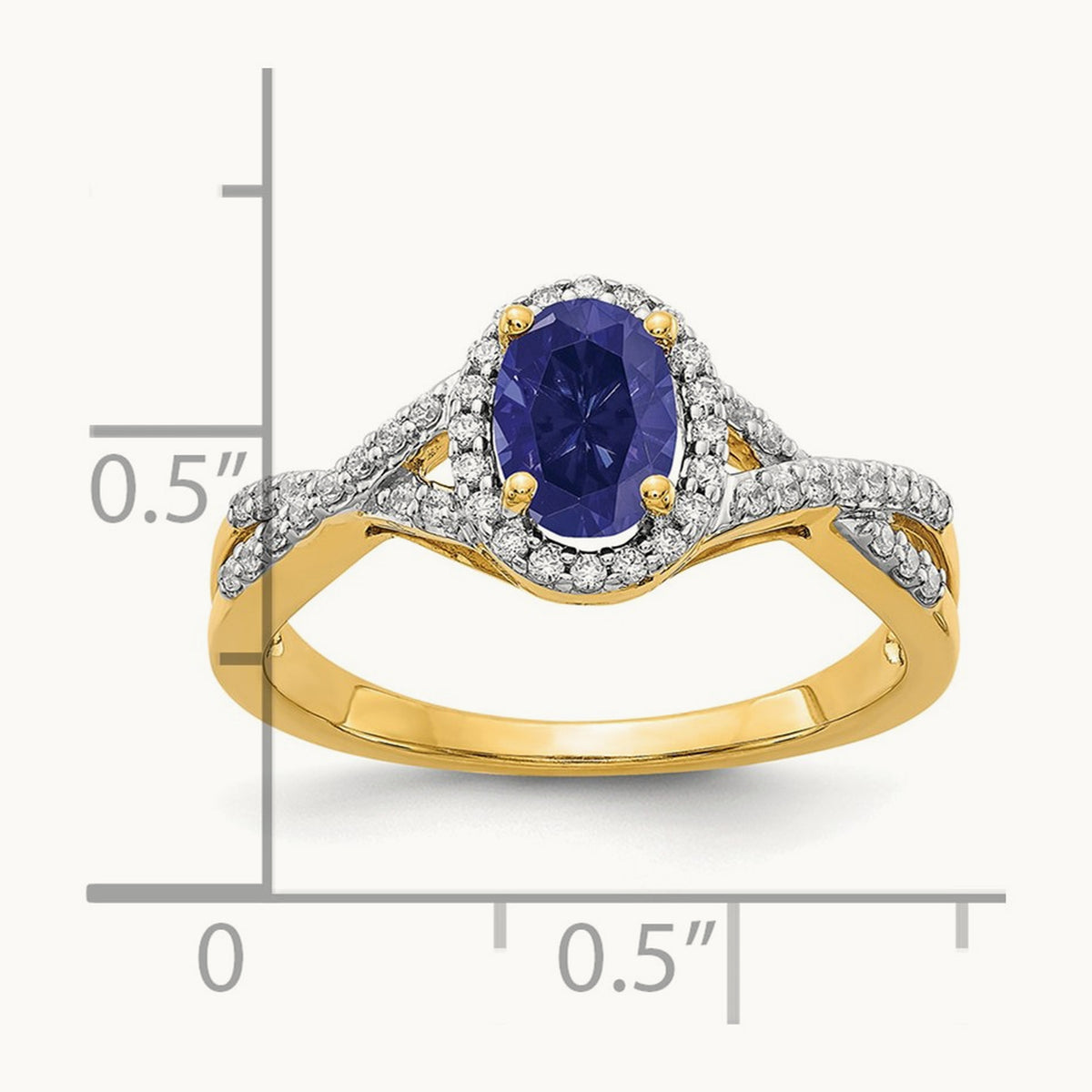 Created Blue Sapphire Oval Halo Ring, 0.20 ct tw Lab-Grown Diamond — 14K Yellow Gold