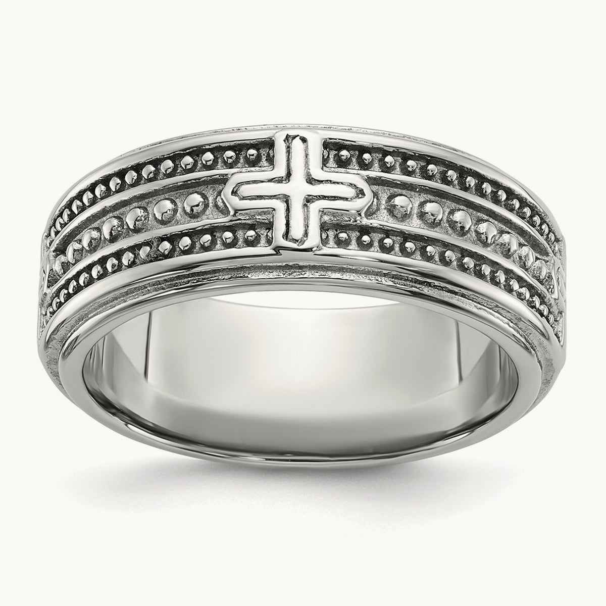 Polished Cross Grooved Band, 7.7mm, Stainless Steel