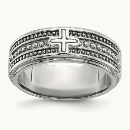 Polished Cross Grooved Band, 7.7mm, Stainless Steel