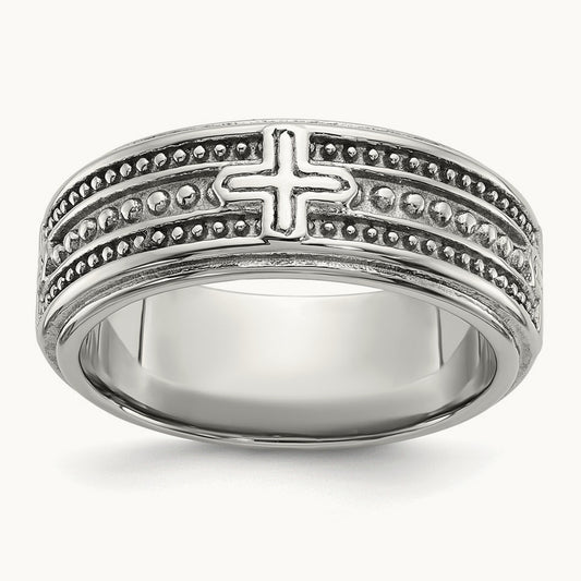 Polished Cross Grooved Band, 7.7mm, Stainless Steel