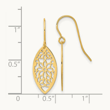 Polished Flower Dangle Earrings, 14K
