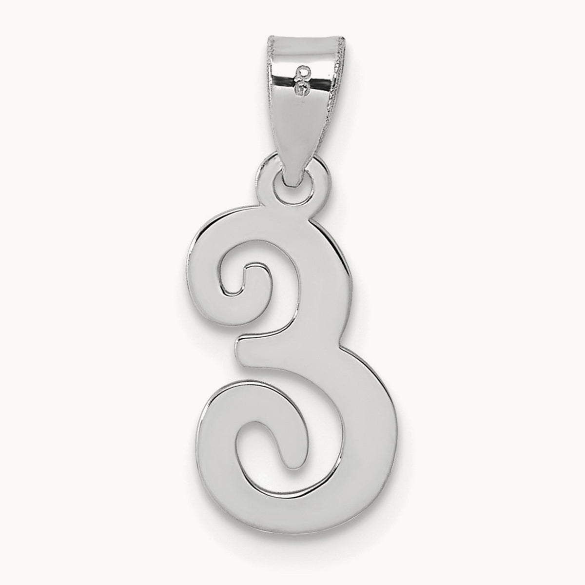 White Gold Script Letter E Initial Pendant, 14K White Gold