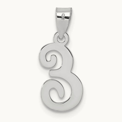 White Gold Script Letter E Initial Pendant, 14K White Gold
