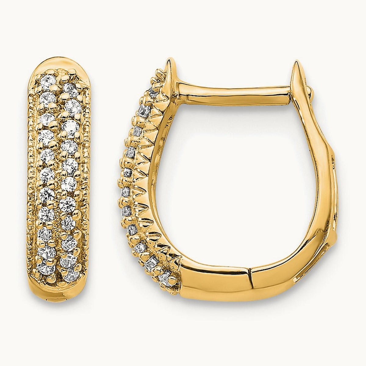 Polished Diamond Hinged Hoop Earrings — 14K Yellow Gold