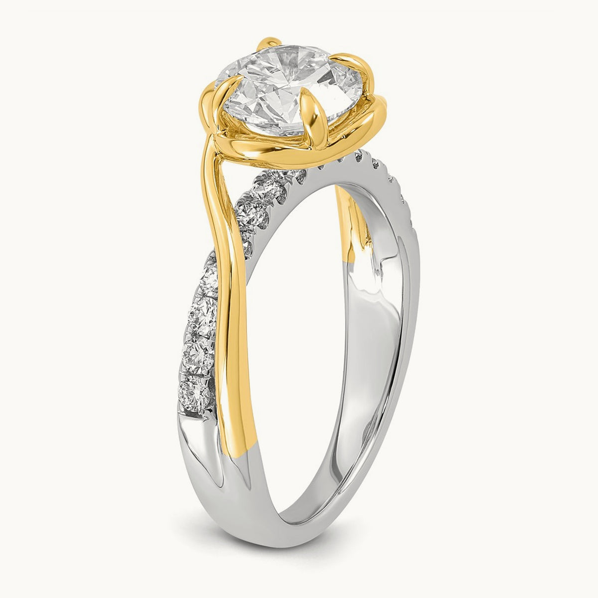 14ktt Certified Round Center Lab Grown Diamond VS+ F+ Ring