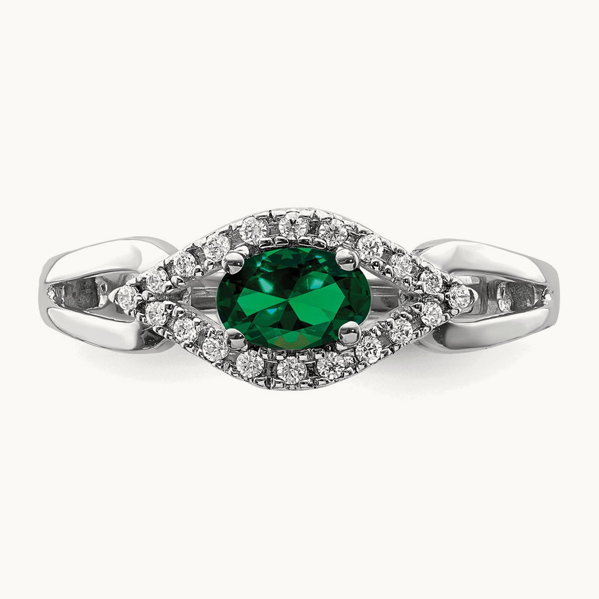 Created Emerald Ring — 14K White Gold, 7