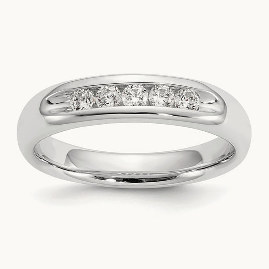 5-Stone Diamond Channel Band, 14K White Gold
