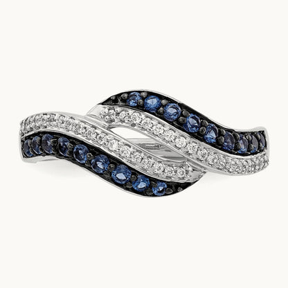 Blue and White Diamond Swirl Ring, 14K White Gold