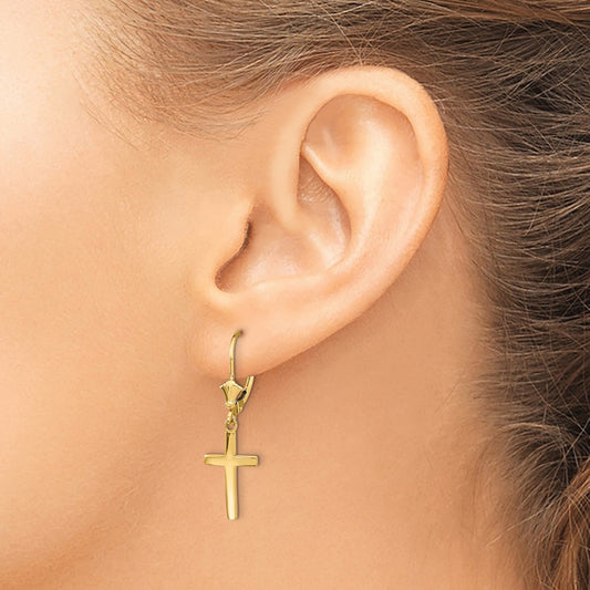 Polished Cross Leverback Earrings — 14K Yellow Gold, 33.22mm