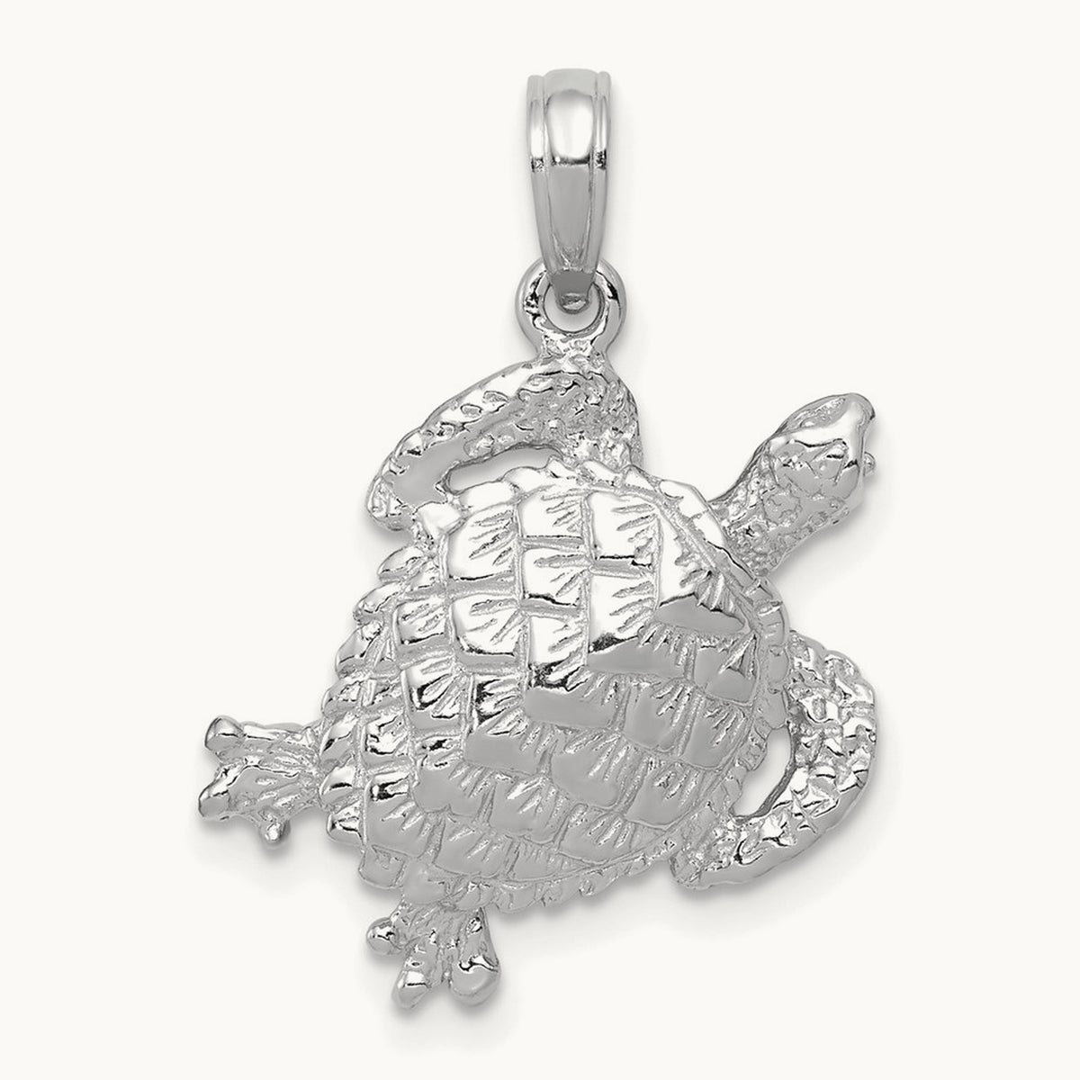 Solid Polished Open-Backed Turtle Pendant — 14K White Gold