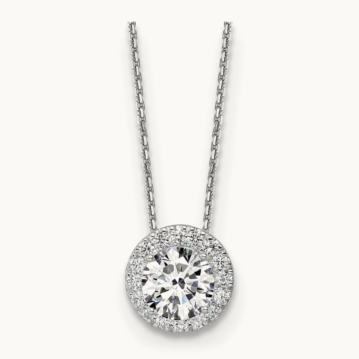 Halo Pendant Necklace, 2.50 ct tw Lab-Grown Diamond — 14K White Gold