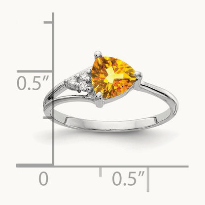 Citrine AA Diamond ring, 6mm, 14K White Gold