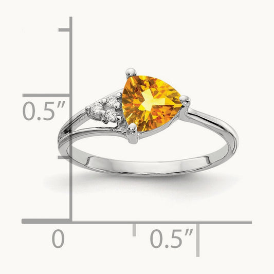 Citrine AA Diamond ring, 6mm, 14K White Gold