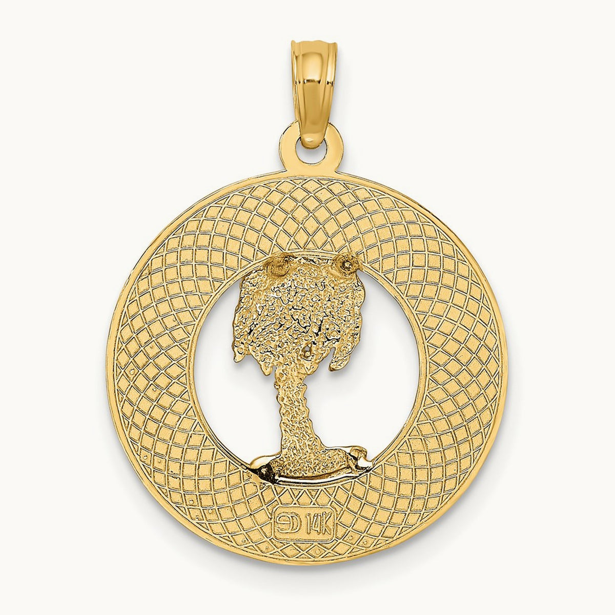 KEY WEST w/Palm Tree Circle Charm, 14K
